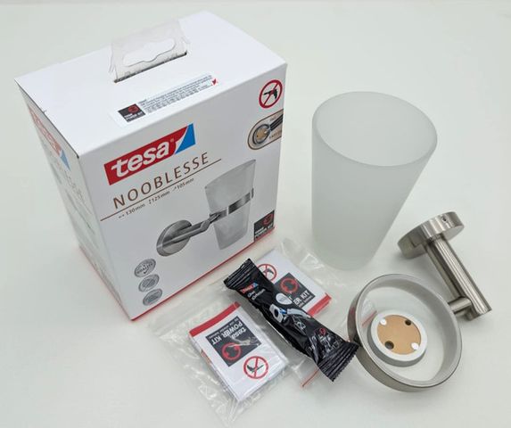 Tesa NOOBLESSE Zahnputzbecher 40488 Edelstahl satiniert mit Halter Wandmontage