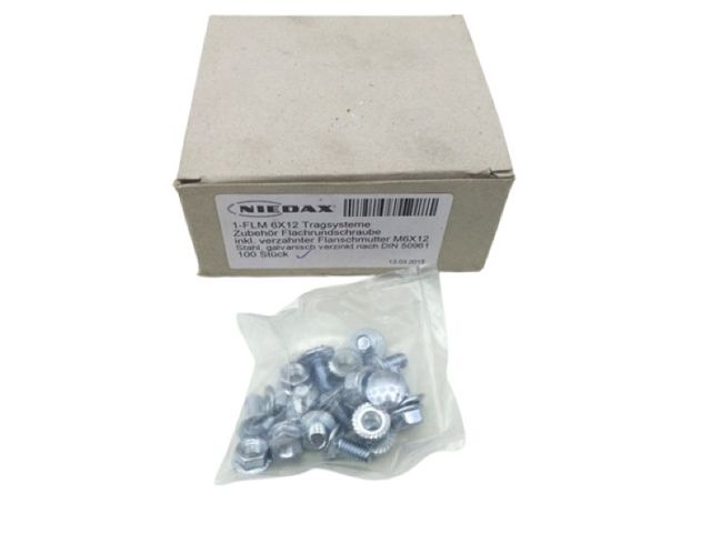 100x Niedax 1-FLM 6X12 Flachrundschraube inkl verzahnter