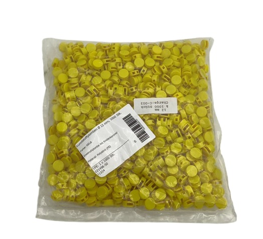 1000x 021496-50 Kunststoffplomben Ø 12mm GELB Zweilochplombe