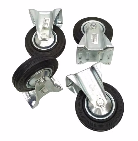 4x Bockrolle 125mm Plat te Gummi schw