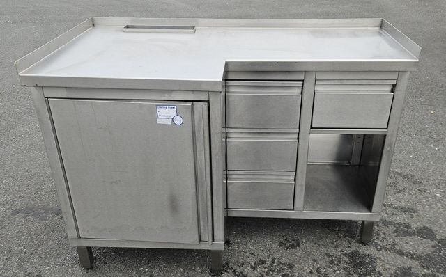 Edelstahl Gastro Arbeitstisch 4 Schubladen 1 Flügeltür 1250 x 650 x 860 mm
