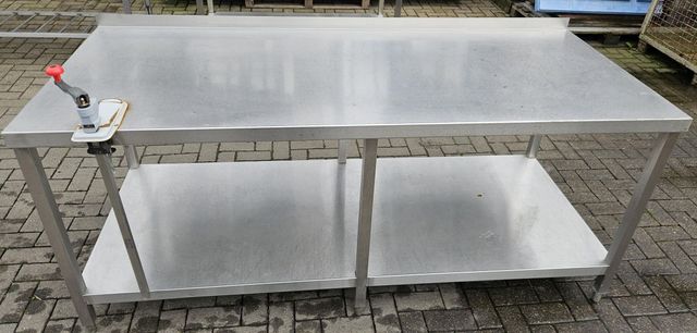 Edelstahl Gastro Arbeitstisch mit Grundboden 2000 x 850 mm Tischdosenöffner