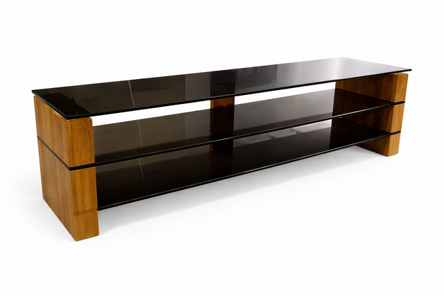 NP 512€ MCA Media Rack Eiche massiv Glas grau KARI TV Möbel 160x40x40