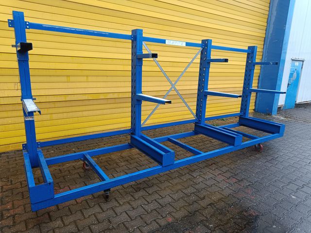 Kragarmregal mobiler einseitiger Kragarmwagen 3 Felder Langgutwagen 2 Ebenen 