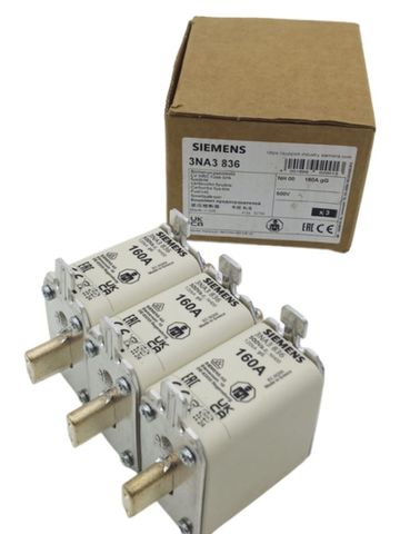 3x Siemens 3NA3836 NH00 Sicherungseinsatz 160A 500V