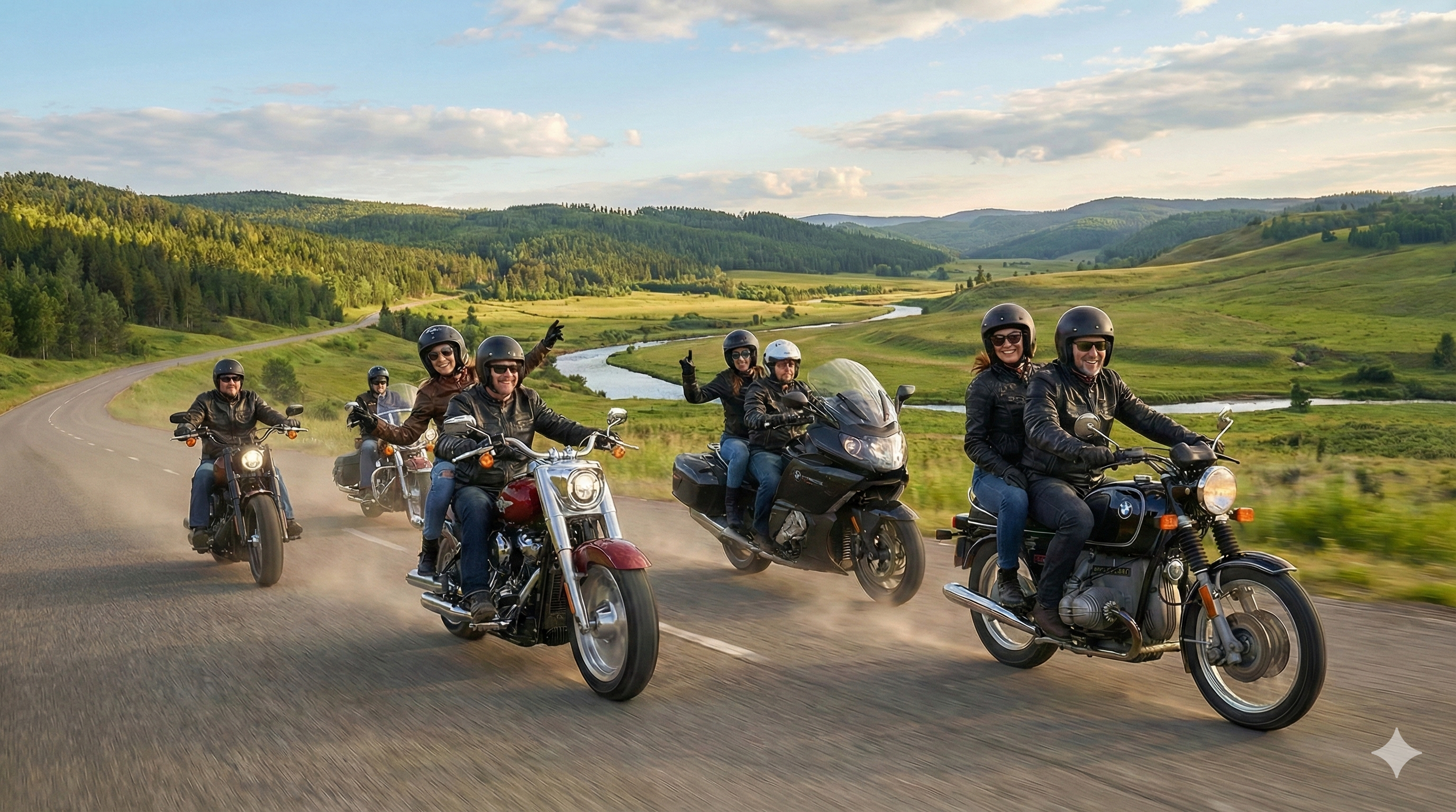 Sie Fahren Auf Einer Bei Motorradfahrern