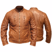 Front & rear view of Luxury Comfort Men's Fashion Nappa-Leather Sheepskin Jacket in brown. Made from best lamb nappa leather, soft &comfortable with multiple pockets. Designed by German Wear. Free next-business-day delivery and worldwide returns