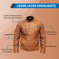 German Wear men’s lamb nappa leather jacket in antique brown, soft and comfortable genuine leather with zipper closure, snap fasteners at neck, multiple zip pockets, elegant antique pattern, stylish design for everyday wear.
