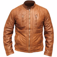 Front view of Timeless Elegance, Upgrade your style with Men's Brown Nappa-Leather Sheepskin Jacket. Soft lamb nappa leather, hidden zip pockets, and push-buttons on the neck. Designed by German Wear. Free next business day delivery.