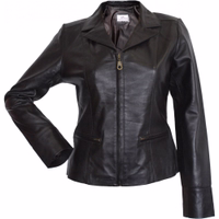 Ladies fashion lamb Nappa-leather jacket Brown Presenting a front view of a brown leather motorcycle jacket. Indulge in luxury with a natural leather blazer. Soft and comfortable, it features practical pockets and a classic button closure. premium product, free return world wide