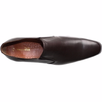 An inner view of stylish brown handmade business shoes featuring a secure fit and block heel. Crafted from 100% finest cowhide leather with a durable rubber sole, it is perfect for those looking to buy online.