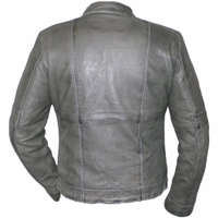 Inner view of ladies Grey leather blazer, Nappa leather blazer jacket. it's the perfect addition to your wardrobe. Featuring premium quality. Stand-up collar, Zipper closure, Long sleeves, Side pockets with zipper, and round cuffs Order today