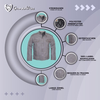 Herrenmodejacke aus Nappa-Leder. Sehr weiches Material für hohen Tragekomfort. Innenansicht der Herrenjacke aus grauem Nappa-Leder mit funktionalem Design, versteckten Reißverschlusstaschen und zusätzlichem Druckknopf oben. Aus weichem Lammnappa für maximalen Komfort gefertigt. Entworfen von German Wear. Kostenlose Lieferung am nächs