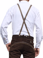 Men’s White Bavarian Traditional Shirt Back view of Men’s White Bavarian Traditional Shirt showing the clean tailored design, soft breathable cotton, and subtle details on sleeves and shoulders for a crisp festive look. Get now.