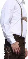 Men’s White Bavarian Traditional Shirt Side view of Men’s White Bavarian Traditional Shirt highlighting the slightly stiffened structure, adjustable sleeves, and elegant fit for traditional Bavarian or casual Oktoberfest wear. Buy now.