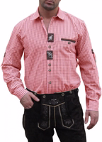 Front View Men’s Traditional Shirt – Red Bavarian OS Trachten Shirt. Authentic German Wear for Men, Perfect for Oktoberfest and Festivals. Buy Your Classic Bavarian Traditional Shirt Online Now and Celebrate in True Alpine Style!