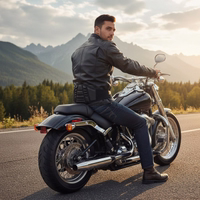 Motorrad-Nieren-Schwarzgurt Ein Mann sitzt auf einem Motorrad und trägt einen schwarzen, gepolsterten Taillenstützgürtel, mit Bergen und Bäumen im Hintergrund.