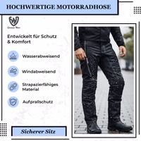 Schwarze Textil-Motorradhose mit wasserabweisender und winddichter Ausrüstung sowie Aufprallschutz