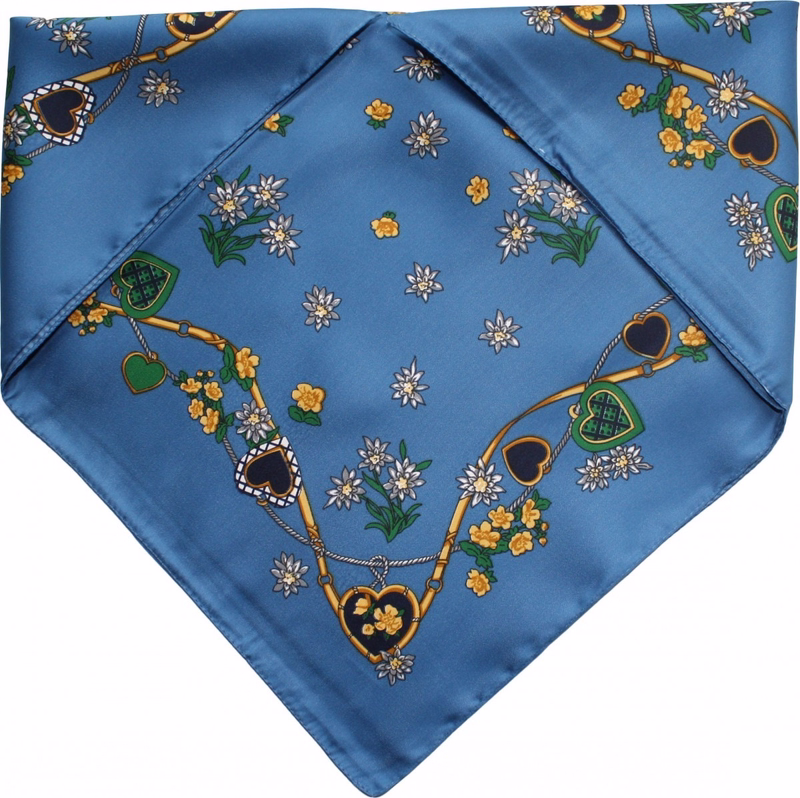German Wear, Halstuch Trachtentuch mit Herzmuster nikituch 53x53cm avio blau