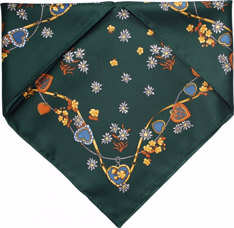 Scarf Trachtenscarf Heart Design 53x53cm dark green