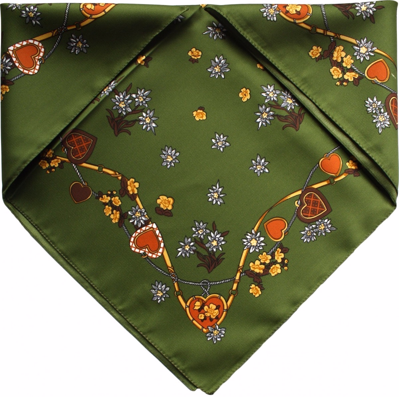 Scarf Trachtenscarf Heart Design 53x53cm olive