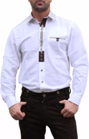 Frontansicht Herren Trachtenhemd – Weißes Baumwoll-Karnevalshemd mit eleganter Stickerei und aufrollbaren Ärmeln. Authentisches OS-Trachtenhemd von German Wear für Herren. Jetzt Ihr traditionelles bayerisches Hemd online kaufen!