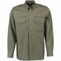 Front view of a classic men’s hunting shirt crafted from premium cotton for exceptional softness and comfort. It includes a neatly sewn breast pocket on the left side of the chest.