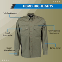 Men's traditional hunting shirt crafted with a Kent collar and breathable fabric for optimal comfort. Featuring a front button closure and button cuffs, this German-inspired design ensures a classic, all-day comfortable fit