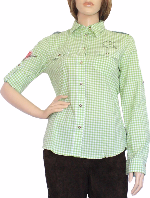Traditional Bavarian Blouse, Trachten blouse, colour: Green/checkered