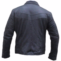 The rear view of the black Premium leather jacket offers a stylish and comfortable fit. Made from premium lamb-nappa leather with multiple pockets. Designed by German Wear.