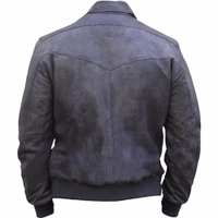 Back view of a sophisticated Lamb nappa leather jacket showcasing a full front zipper and a sleek polyester lining. This genuine leather piece merges high fashion with functionality, making it an ideal choice for both chic streetwear and motorcycle gear.