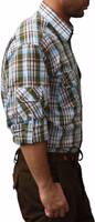 een Hunting Checkered ShirMen’s Grt Side view of Men’s Green Hunting Checkered Shirt highlighting rolled sleeve option detailed stitching and soft cotton blend ensuring comfort and authentic German style for men get now online