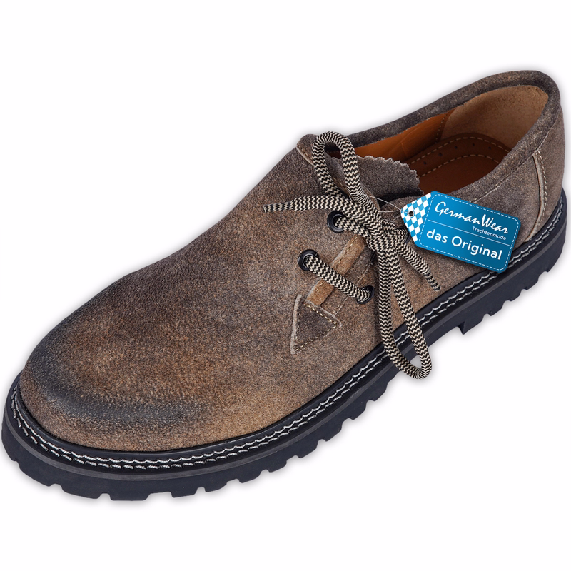 Men's Bavarian Traditional Shoes German Wear Traditional Costume – The Original: Handcrafted German haferl shoes with block heel and round toe cap, made from 100% suede leather with soft leather lining. Traditional lace-up style, perfect for carnival celebrations.