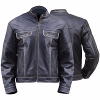 Discover this sleek black lamb nappa leather motorcycle jacket. The front view highlights a full zipper and side pockets with zippers, while the rear view shows its tailored fit. Made from premium lambskin with long sleeves for a stylish functional design.