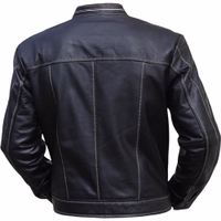 Back view of an elegant Lamb nappa leather jacket featuring a full front zipper and smooth polyester lining. This genuine leather jacket combines high fashion with practicality, perfect for both stylish wear and motobike clothing.