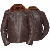 Front & rear view of Men's Dark Brown Nappa-Leather Jacket. Made from the finest lamb-nappa leather, it offers soft material for ultimate comfort. Featuring a fur collar and multiple pockets, designed by German Wear. Free next business day delivery.
