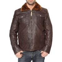 Men's Dark Brown Leather Jacket made from lamb-nappa leather. Soft and comfortable with a fur collar and multiple pockets. Perfect for everyday wear and a stylish addition to any wardrobe. Designed by German Wear. Free worldwide returns.