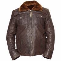 Men's Fashion Nappa-Leather Jacket in dark brown. Made from premium lamb-nappa leather, with a soft material providing comfort. Zipper closure, fur collar, and multiple pockets make it a stylish yet practical choice. Designed by German Wear.