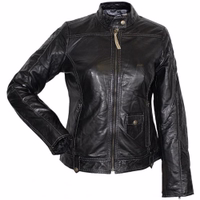 Front view of a premium quality black leather motorcycle jacket. Indulge in luxury with a natural leather blazer. Soft and comfortable, it features practical pockets and a classic button closure. premium product, free return world wide