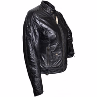 Presenting the rear view of a premium classic leather outfit. Add a touch of grace to your look with a lamb Nappa leather blazer. Designed for everyday wear, it features a classic button closure and practical pockets. Order now for fast and free delivery!