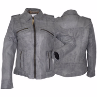 Front & rear view of a premium Grey lamb Nappa leather blazer jacket. Crafted for comfort &durability, it's perfect for everyday wear. Order now for free worldwide returns. Free next-business-day delivery