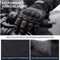 Motocross Motorbike Biker Summer Gloves Black Motorcycle gloves made from high-performance materials, featuring a breathable textile design and quick-drying fabric