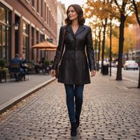 Elevate your wardrobe with this Timeless Style black Ladies Leather trench Coat, made from the finest lamb nappa leather.