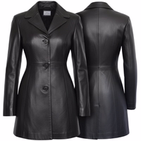 Front and rear view of Premium Ladies Leather Coat in black lamb nappa leather. Soft, comfortable, and stylish