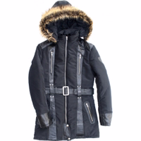 Front view of Elegant Design Black Ladies Blazer Leather Jacket. Soft lamb-nappa leather, practical pockets, and extra shoulder padding. Perfect for any occasion. Designed by German Wear. Free next business-day delivery and worldwide returns.