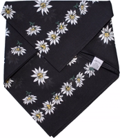 German Wear Edelweiß Schal, schwarzes 50x50 cm traditionelles Baumwolltuch mit Blumenmuster. Leicht und weich, ideal als Dirndltuch, bayerisches Trachtenaccessoire oder Oktoberfest-Halstuch.