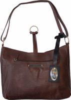 Trendy dark brown women's leather handbag by German Wear with a ribbed texture, removable strap, carrying handle, spacious compartments, and elegant design. Perfect for everyday use or special occasions.