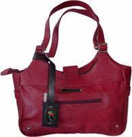 German Wear Women’s Leather Handbag in red, crafted from genuine cowhide leather. Tote bag with removable strap, zipper & magnetic closure, front zip pocket, internal compartments for phone & valuables, perfect for everyday use or special occasions.