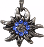 Dark Blue Satin/Chiffon Oktoberfest Necklace with Edelweiss Pendant, Detailed Metal Lobster Clasp and Buckle, High-Quality German Traditional Jewelry, Perfect Costume Accessory.