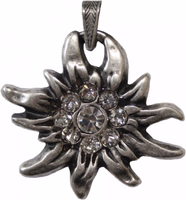 Orange Satin/Chiffon Oktoberfest Necklace with Edelweiss Pendant, Detailed Metal Lobster Clasp and Buckle, High-Quality German Traditional Jewelry, Perfect Costume Accessory.